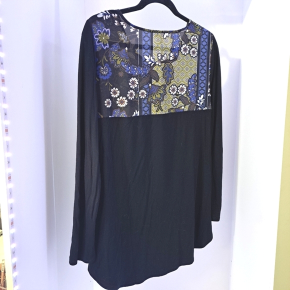 Spense | Floral blouse yellow, blue & black / long sleeve women's top - Picture 6 of 13